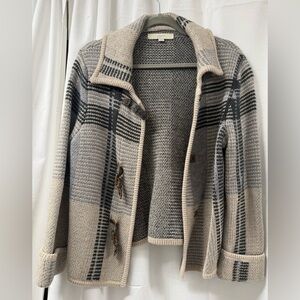 LOFT Knit Toggle Cardigan Sweater Neutral Plaid Size L
